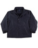 A black varsity jacket with a collar, shoulder details, and a snap button front closure. Features a logo.