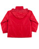 A red kids' contrast jacket with a hood, featuring a back view and a minimalist design. It includes a logo.