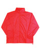 A red outdoor activity spray jacket featuring a full zip and a high collar, with an adjustable hem.