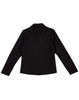 A black ladies' wool blend corporate jacket with a structured design and a back vent, featuring a logo.