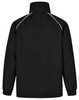 A black kids' track top with a high collar and white piping details on the shoulders. Features a logo.