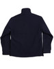 A navy blue reversible jacket with a high collar, featuring long sleeves and a simple design. It has a logo.