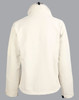 A softshell jacket in cream, featuring a high collar and a logo on the back. Classic and stylish design.