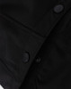 A close-up of a black men's softshell full zip hoodie, featuring snap buttons and textured fabric details.