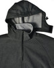 A dark grey ladies' softshell full zip hoodie with a removable hood and an inner lining. Features a logo.