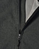 A softshell full zip hoodie in dark grey featuring a zip closure and interior fleece lining. It has a branding logo.