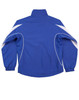 A blue kids' warm-up jacket with white accents and a high collar, featuring elasticised cuffs and a logo.