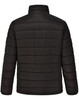 A black men's sustainable insulated puffer jacket with a 3D cut, featuring a sleek, quilted design.