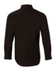 A black long sleeve button-up shirt featuring a sleek design and a logo on the back.