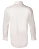 A white men's fine twill long-sleeve shirt, featuring a button-up design and a plain back. Logo present.