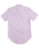 A men's short sleeve shirt in light purple with a curved hem and a back yoke. It features a logo on the brand label.