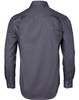 A men's long-sleeve shirt in dark grey with a dobby stripe pattern and button-up cuffs. Features a logo on the back.