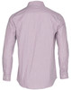 A long sleeve men's shirt in red and white stripes, featuring a classic button-up design and a collar.
