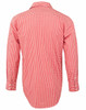 A red and white gingham check roll-up long sleeve shirt with button cuffs and a branded logo.