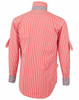 Men's roll-up long sleeve shirt in red and white gingham check pattern with a contrasting collar and buttoned cuffs.
