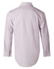 A light purple button-up shirt with long sleeves, featuring a mini check pattern and a logo.