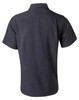 A dark grey short sleeve shirt with a back yoke and a logo. Designed for comfort and breathability.