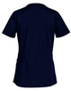 A navy blue ladies' scrub top with short sleeves and a simple design, featuring a logo on the back.