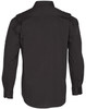 A black long sleeve military shirt featuring a button-up design and shoulder epaulets, with a logo on the sleeve.
