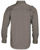 A men's long sleeve military shirt in khaki green, featuring button-up details and shoulder epaulettes.