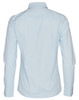 A light blue women's self-stripe long-sleeve button-up shirt with a collar and cuffed sleeves.