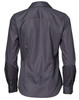 A dark grey long-sleeved button-up shirt featuring a dobby striped pattern and a branded logo.
