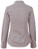 A women's long-sleeve shirt in a brown and white gingham check pattern with roll-up sleeves and a fitted design.