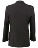 A back view of a black men's poly/viscose stretch jacket, featuring a tailored design and a single vent.