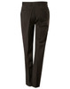 Men's stretch wool blend pants in dark brown, featuring a sleek design with back pockets and a logo.