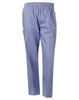 Unisex scrub pants in light blue, featuring an elastic waistband and pockets for added convenience.