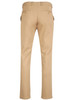 Men's chino pants in a light brown hue, featuring a classic design with back pockets and a logo.