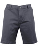 Men's stretch cotton chino shorts in dark grey, featuring a traditional button closure and angled pockets.