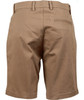 Ladies' stretch cotton chino shorts in a light brown shade, featuring a back pocket and logo branding.