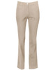 Women’s chino pants in a light beige colour, featuring a button closure and a slight flare at the hems.