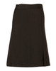 A dark brown pleated wool stretch skirt with a fitted waistband and a straight cut. It features a logo.