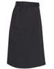 A black utility cargo skirt featuring an elastic waistband and side pockets, with a simple design and a branding logo.