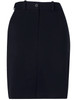 A black utility skirt featuring a fitted design, button closure, and pockets, with a logo on the waistband.