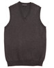 A dark grey women's V-neck vest with no sleeves, featuring a ribbed neckline and hem. It includes a brand logo.
