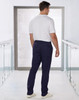Men's solid colour scrub pants in navy blue, featuring an elastic waistband and a plain back view.