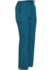 Teal solid colour scrub pants with pockets and adjustable waist. Features branding. 