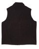 A black fleece vest for men, featuring a collar and a back view. Includes a logo.