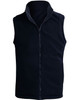 A unisex reversible vest in navy blue with a zip front and a collar. The design features no sleeves.