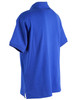 A unisex polo shirt in bright blue, featuring short sleeves and a collar, with branding on the chest.