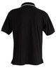A black men's polo shirt with a contrasting collar and a logo on the back.