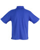 A unisex traditional polo shirt in a vibrant blue colour, featuring short sleeves and a collar.