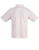 A white unisex traditional polo shirt with short sleeves and a collar. The back view displays a simple design with a logo.
