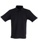 A black children's traditional polo shirt with a collar and short sleeves, featuring buttons and a small logo.