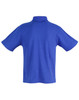A blue children's traditional polo shirt with a collar and short sleeves, featuring a logo.