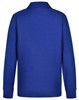 A blue long sleeve polo shirt made of poly/cotton fabric, featuring a collar and a logo.