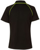 A black ladies cooldry raglan short sleeve polo featuring contrasting green piping and a logo.